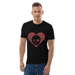 camiseta unisex corazón calavera cebra roja