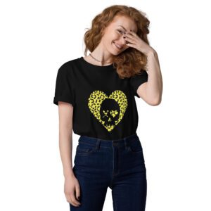 camiseta unisex corazón calavera leopardo amarilla