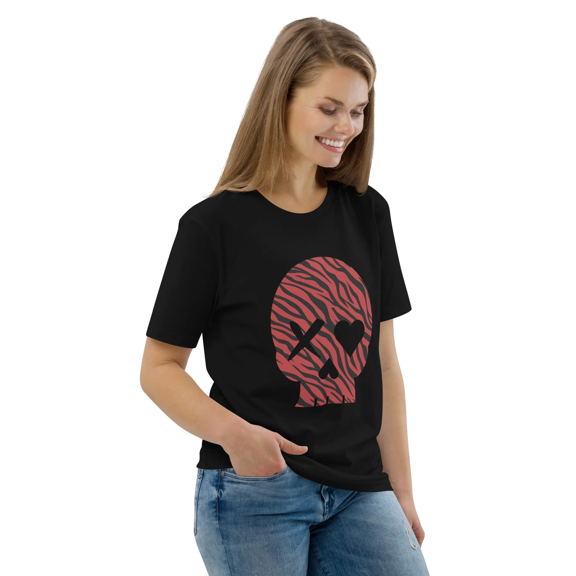 camiseta unisex calavera cebra roja - Imagen 4