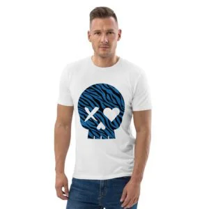 camiseta unisex calavera cebra azul