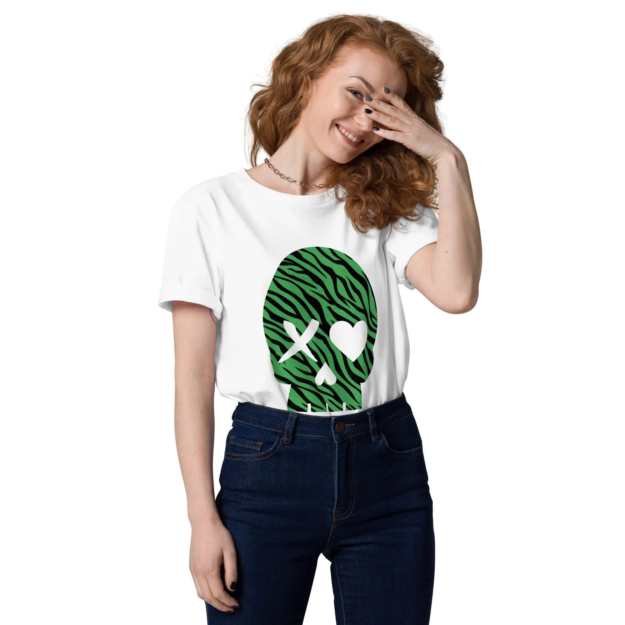 camiseta unisex calavera cebra verde - Imagen 2