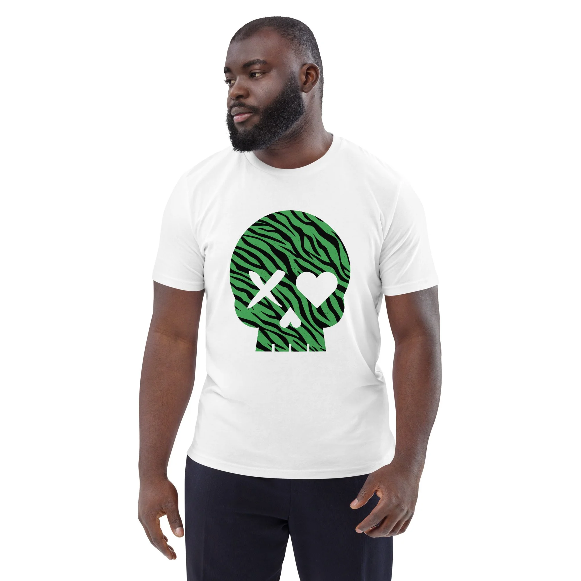 camiseta unisex calavera cebra verde - Imagen 4