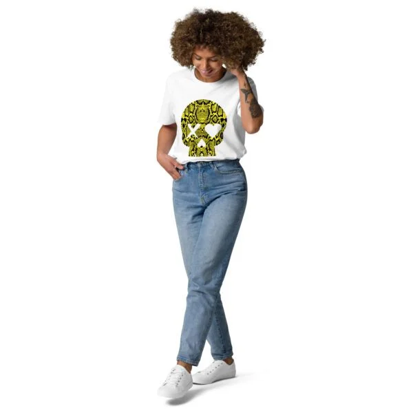 camiseta unisex calavera serpiente amarilla - Imagen 2