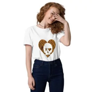 camiseta unisex corazón calavera cebra naranja