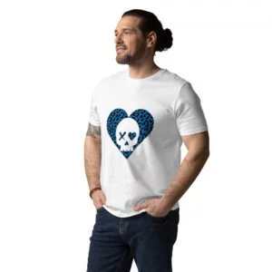 camiseta unisex corazón calavera leopardo azul