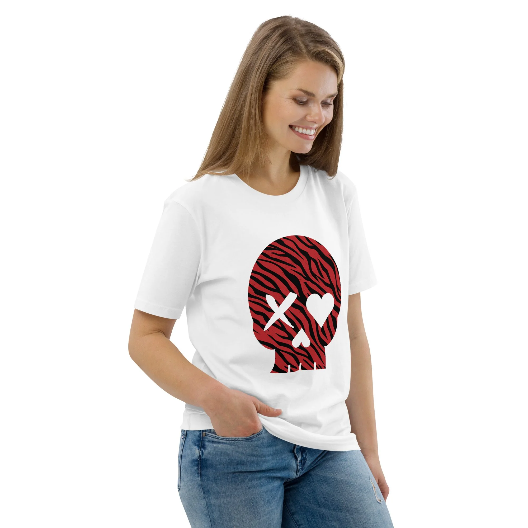 camiseta unisex calavera cebra roja