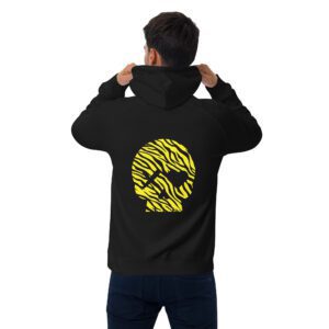 Sudadera capucha unisex Corazón bordado y Calavera cebra amarilla