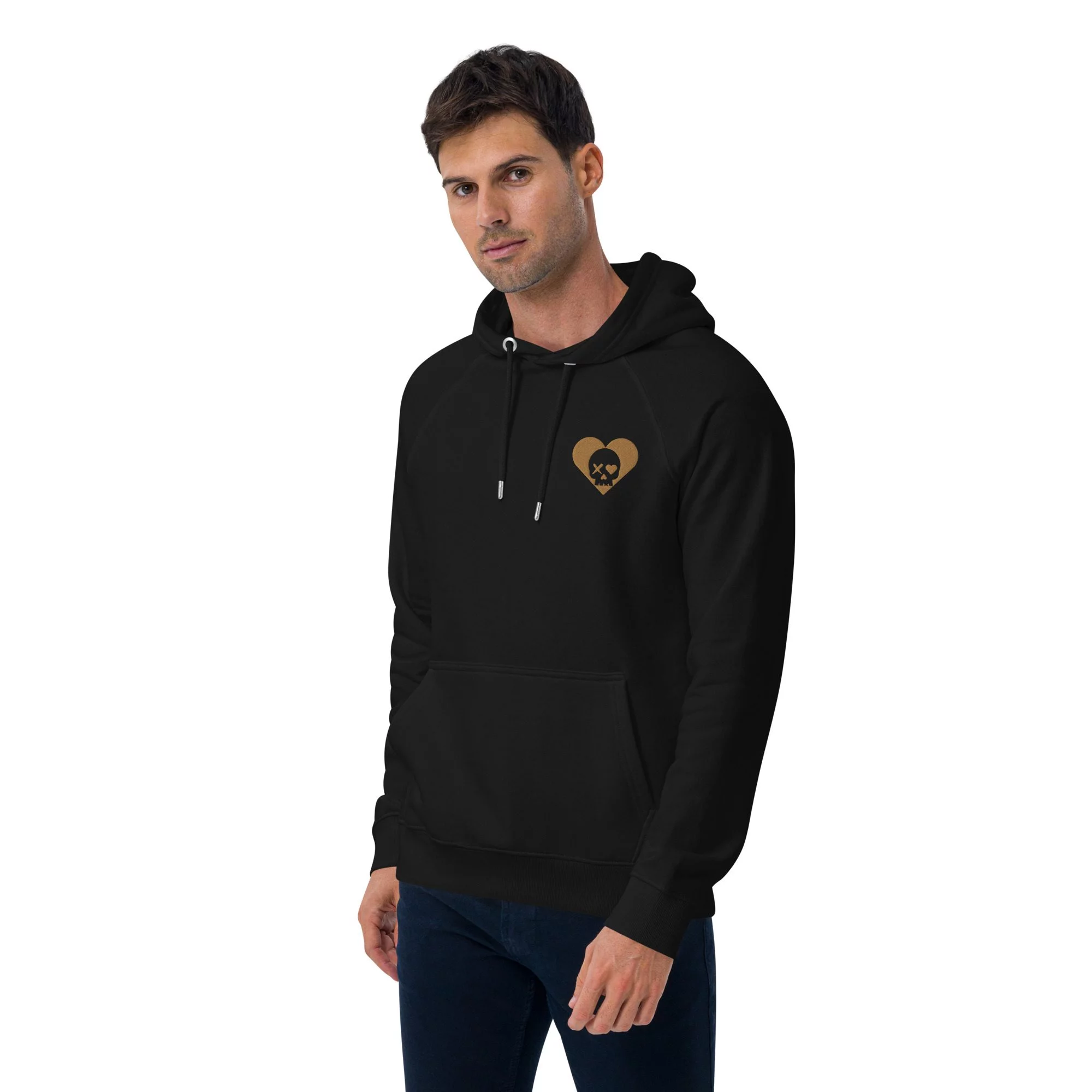 Sudadera capucha unisex negra corazón calavera bordado - Imagen 2